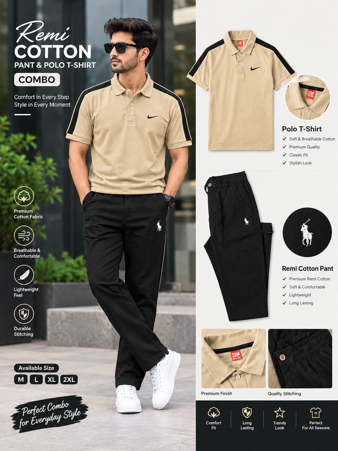 Remi cotton pant & Polo T shirt 2 pcs Combo - Image 3
