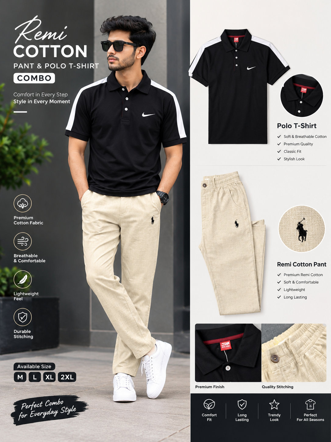 Remi cotton pant & Polo T shirt 2 pcs Combo